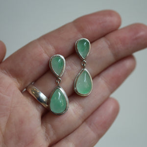 Jade Post Drops - .925 Sterling Silver - Burma Jade Earrings - 4 Stone Burma Jade Earrings