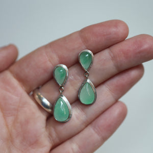 Jade Post Drops - .925 Sterling Silver - Burma Jade Earrings - 4 Stone Burma Jade Earrings