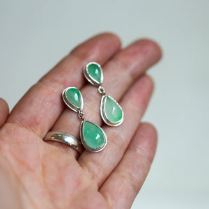 Jade Post Drops - .925 Sterling Silver - Burma Jade Earrings - 4 Stone Burma Jade Earrings