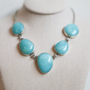 Amazonite 5 Stone Pendant - Silversmith Pendant - Sterling Silver Chain - OOAK