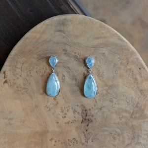 Aquamarine Post Drops -4 Stone Aquamarine Earrings - Elegant Aquamarine Dangles - March Birthstone