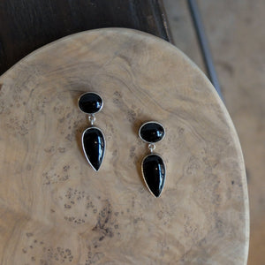 Black Agate Drop Earrings - .925 Sterling Silver - Black Onyx Earrings - Sterling Silver