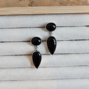 Black Agate Drop Earrings - .925 Sterling Silver - Black Onyx Earrings - Sterling Silver