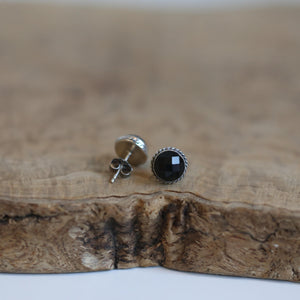 Rose Cut Black Onyx Traditional Posts - .925 Sterling Silver - Onyx Studs - Silversmith Posts