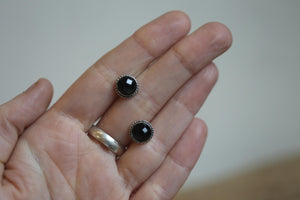 Rose Cut Black Onyx Traditional Posts - .925 Sterling Silver - Onyx Studs - Silversmith Posts