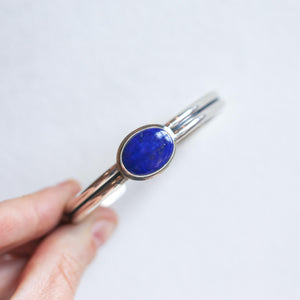 Lapis Cuff Bracelet - Lapis Lazuli Bangle - Silver Lapis Bracelet