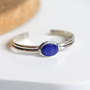 Lapis Cuff Bracelet - Lapis Lazuli Bangle - Silver Lapis Bracelet