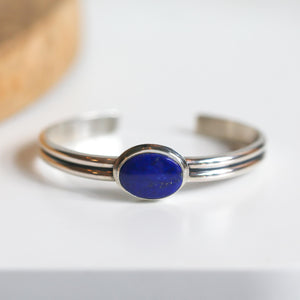 Lapis Cuff Bracelet - Lapis Lazuli Bangle - Silver Lapis Bracelet