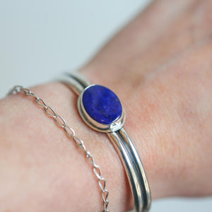 Lapis Cuff Bracelet - Lapis Lazuli Bangle - Silver Lapis Bracelet