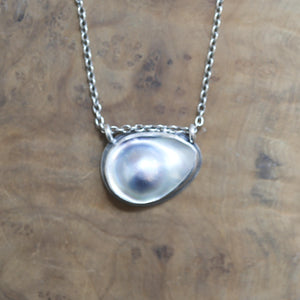 Deep Sea Hanging Rock - Blister Pearl Necklace - Blister Pearl Pendant - .925 Sterling Silver