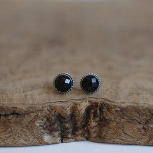 Rose Cut Black Onyx Traditional Posts - .925 Sterling Silver - Onyx Studs - Silversmith Posts