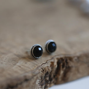 Rose Cut Black Onyx Traditional Posts - .925 Sterling Silver - Onyx Studs - Silversmith Posts