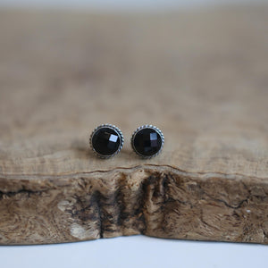 Rose Cut Black Onyx Traditional Posts - .925 Sterling Silver - Onyx Studs - Silversmith Posts