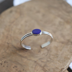 Lapis Cuff Bracelet - Lapis Lazuli Bangle - Silver Lapis Bracelet