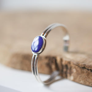 Lapis Cuff Bracelet - Lapis Lazuli Bangle - Silver Lapis Bracelet