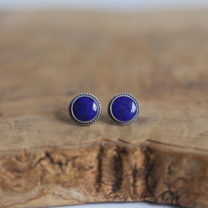 Lapis Lazuli Traditional Posts - .925 Sterling Silver - Silversmith Earrings- Big Lapis Posts - Lapis Earrings