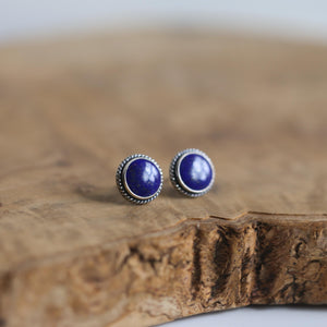 Lapis Lazuli Traditional Posts - .925 Sterling Silver - Silversmith Earrings- Big Lapis Posts - Lapis Earrings