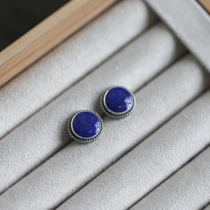 Lapis Lazuli Traditional Posts - .925 Sterling Silver - Silversmith Earrings- Big Lapis Posts - Lapis Earrings