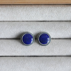 Lapis Lazuli Traditional Posts - .925 Sterling Silver - Silversmith Earrings- Big Lapis Posts - Lapis Earrings