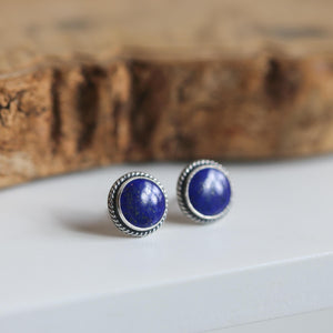 Lapis Lazuli Traditional Posts - .925 Sterling Silver - Silversmith Earrings- Big Lapis Posts - Lapis Earrings