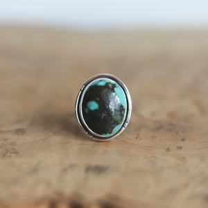 Ready to Ship - Rustic Turquoise Ring - Notched Boho Ring - .925 Sterling Silver - Old Stock Turquoise