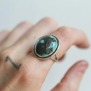 Ready to Ship - Rustic Turquoise Ring - Notched Boho Ring - .925 Sterling Silver - Old Stock Turquoise