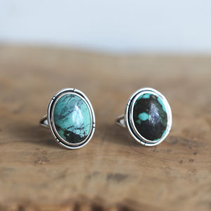 Ready to Ship - Rustic Turquoise Ring - Notched Boho Ring - .925 Sterling Silver - Old Stock Turquoise