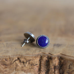 Lapis Lazuli Traditional Posts - .925 Sterling Silver - Silversmith Earrings- Big Lapis Posts - Lapis Earrings