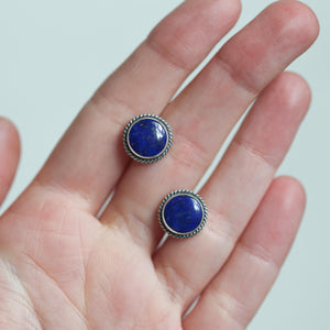 Lapis Lazuli Traditional Posts - .925 Sterling Silver - Silversmith Earrings- Big Lapis Posts - Lapis Earrings