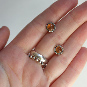 Hessonite Garnet Earrings - Garnet Posts - .925 Sterling Silver - Silversmith