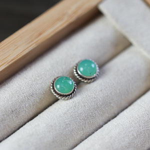 Chrysoprase Posts - Chrysoprase Traditional Posts - .925 Sterling Silver - Silversmith - Chrysoprase Studs