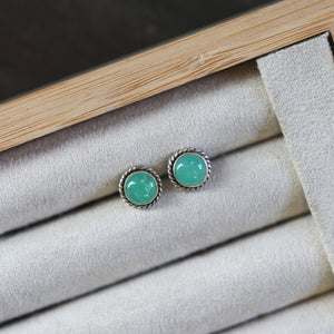 Chrysoprase Posts - Chrysoprase Traditional Posts - .925 Sterling Silver - Silversmith - Chrysoprase Studs