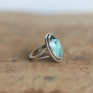 Ready to Ship - Rustic Turquoise Ring - Notched Boho Ring - .925 Sterling Silver - Old Stock Turquoise