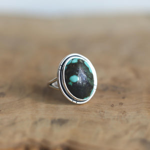 Ready to Ship - Rustic Turquoise Ring - Notched Boho Ring - .925 Sterling Silver - Old Stock Turquoise