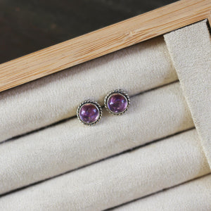 Amethyst Traditional Posts - .925 Sterling Silver - Amethyst Studs Earrings