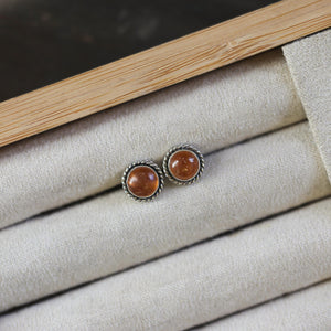 Hessonite Garnet Earrings - Garnet Posts - .925 Sterling Silver - Silversmith