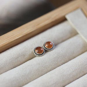 Hessonite Garnet Earrings - Garnet Posts - .925 Sterling Silver - Silversmith