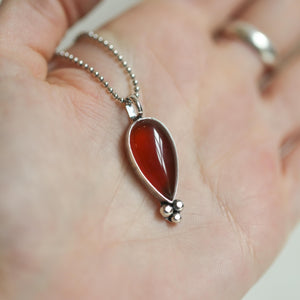 Red Agate Sweetheart Pendant - Carnelian Necklace - Upside down Teardrop - Silversmith