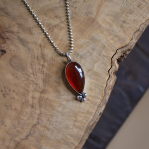 Red Agate Sweetheart Pendant - Carnelian Necklace - Upside down Teardrop - Silversmith