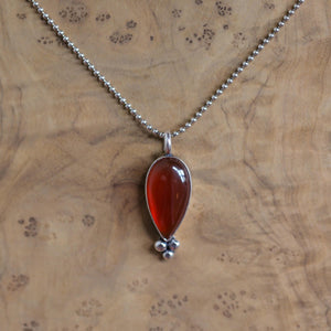 Red Agate Sweetheart Pendant - Carnelian Necklace - Upside down Teardrop - Silversmith