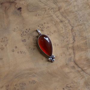 Red Agate Sweetheart Pendant - Carnelian Necklace - Upside down Teardrop - Silversmith