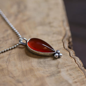 Red Agate Sweetheart Pendant - Carnelian Necklace - Upside down Teardrop - Silversmith