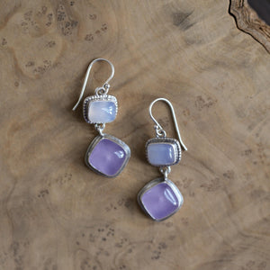 Blue Chalcedony Drop Earrings - Purple Chalcedony Earrings - .925 Sterling Silver