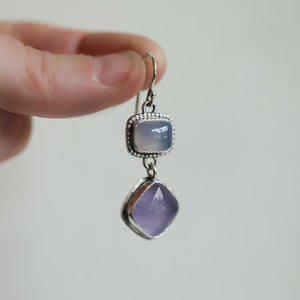 Blue Chalcedony Drop Earrings - Purple Chalcedony Earrings - .925 Sterling Silver