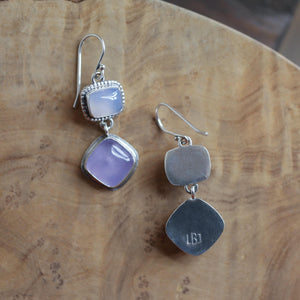 Blue Chalcedony Drop Earrings - Purple Chalcedony Earrings - .925 Sterling Silver