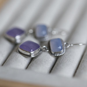 Blue Chalcedony Drop Earrings - Purple Chalcedony Earrings - .925 Sterling Silver