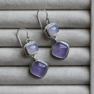 Blue Chalcedony Drop Earrings - Purple Chalcedony Earrings - .925 Sterling Silver