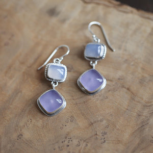 Blue Chalcedony Drop Earrings - Purple Chalcedony Earrings - .925 Sterling Silver