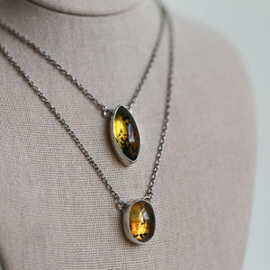 Chiapas Amber Necklace - Yellow Amber Pendant - Sterling Silver - Ready to Ship