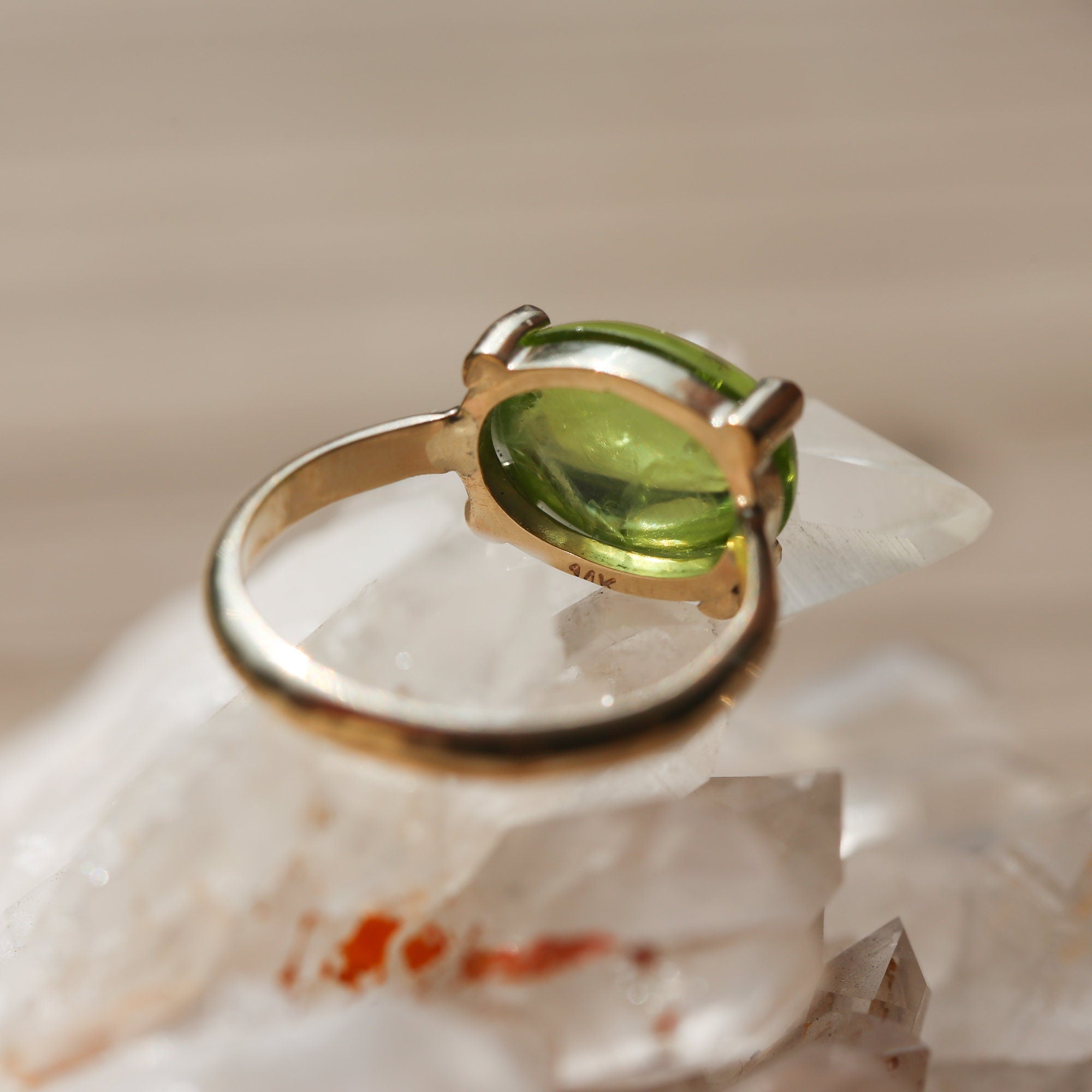 Peridot Ring - Solid Peridot - - Gold Ring Birth Linda - Ring August Prong Blackbourn Jewelry 14K